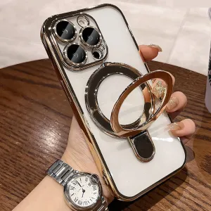 ZinLyuen Magnetic Ring Case for iPhone 15 Pro Max Case Kickstand Compatible with MagSafe Built-in Camera Lens Protector Shockproof Phone Case for iPhone 15 ProMax 6.7" - Gold
