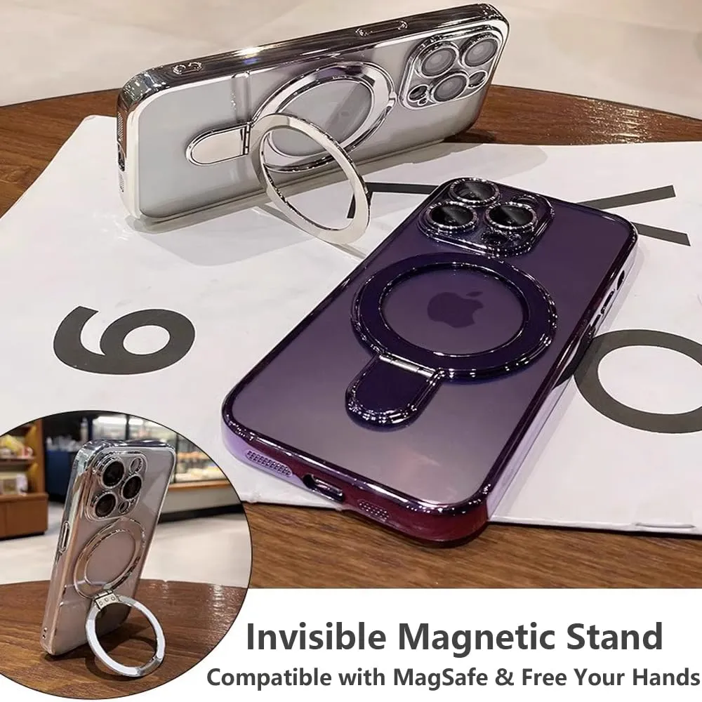 ZinLyuen Magnetic Ring Case for iPhone 15 Pro Max Case Kickstand Compatible with MagSafe Built-in Camera Lens Protector Shockproof Phone Case for iPhone 15 ProMax 6.7" - Gold