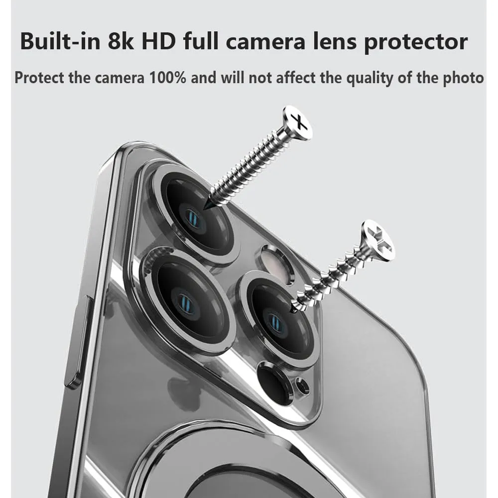 ZinLyuen Magnetic Ring Case for iPhone 15 Pro Max Case Kickstand Compatible with MagSafe Built-in Camera Lens Protector Shockproof Phone Case for iPhone 15 ProMax 6.7" - Gold